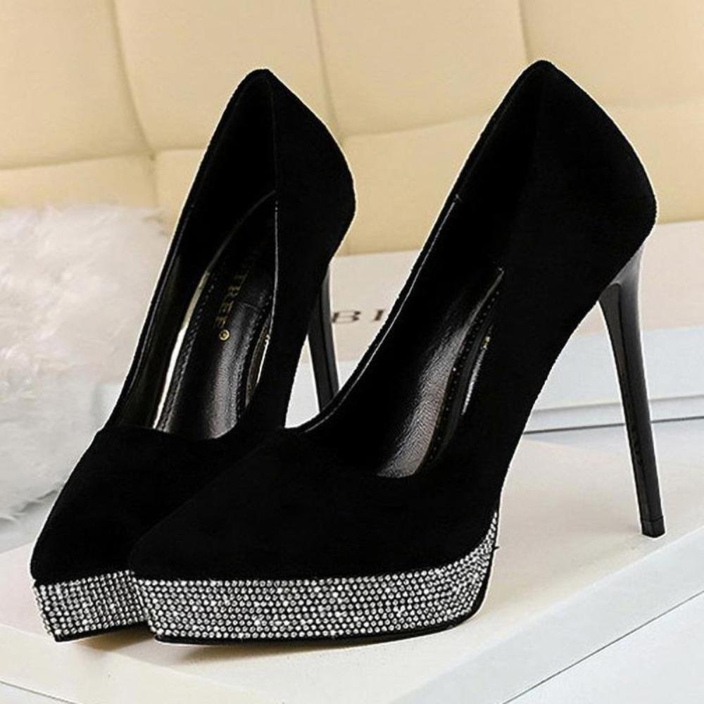 Platform Rhinestone High Heels Pointed Pumps - Easy Pickins Store