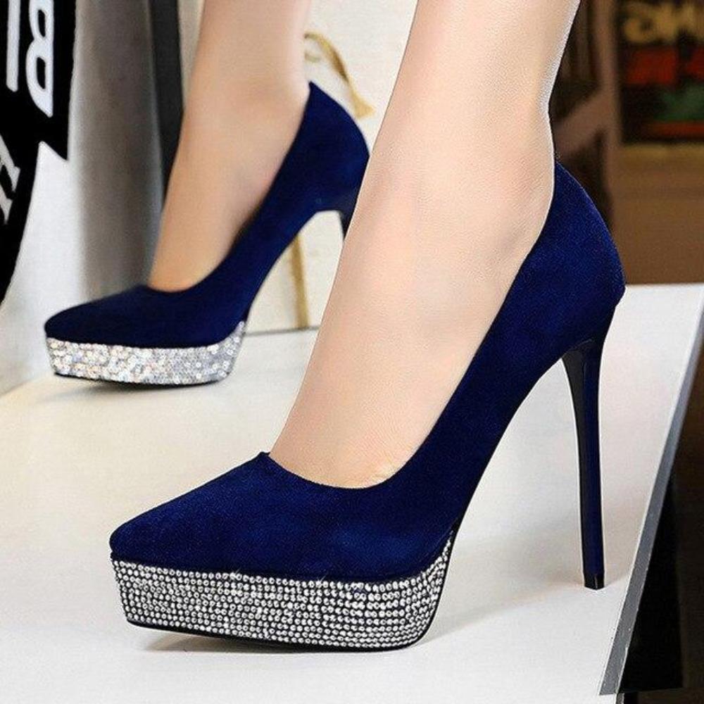 Platform Rhinestone High Heels Pointed Pumps - Easy Pickins Store