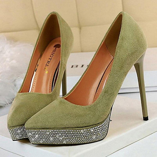 Platform Rhinestone High Heels Pointed Pumps - Easy Pickins Store