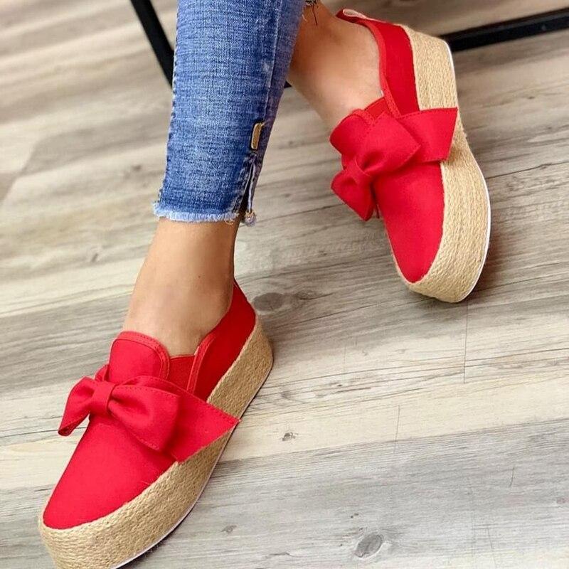Platform Sneakers Slip On Bow Leather Loafers Moccasins - Easy Pickins Store