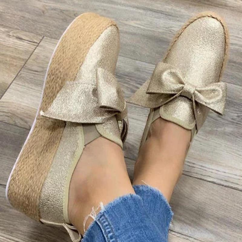 Platform Sneakers Slip On Bow Leather Loafers Moccasins - Easy Pickins Store