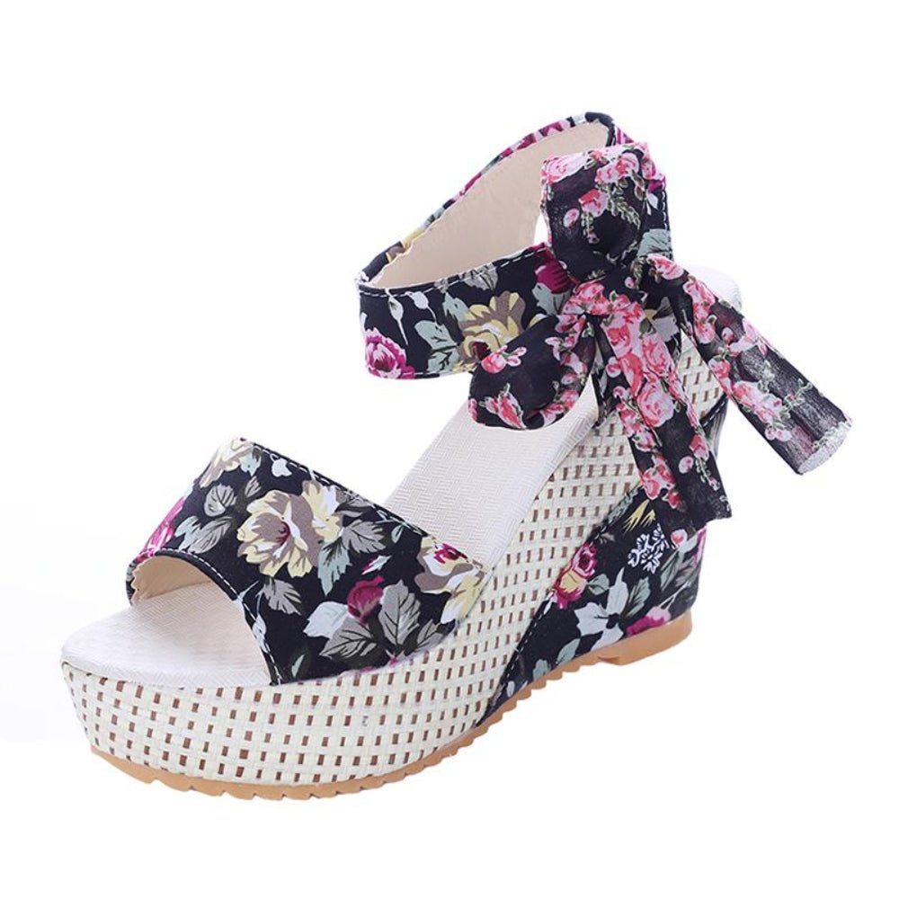 Platform Wedges Lace Belt Bow Flip Flops Open Toe High Heels - Easy Pickins Store