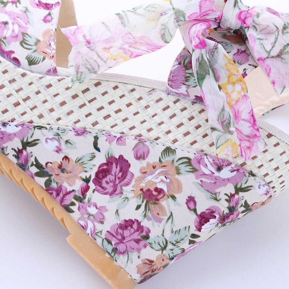 Platform Wedges Lace Belt Bow Flip Flops Open Toe High Heels - Easy Pickins Store