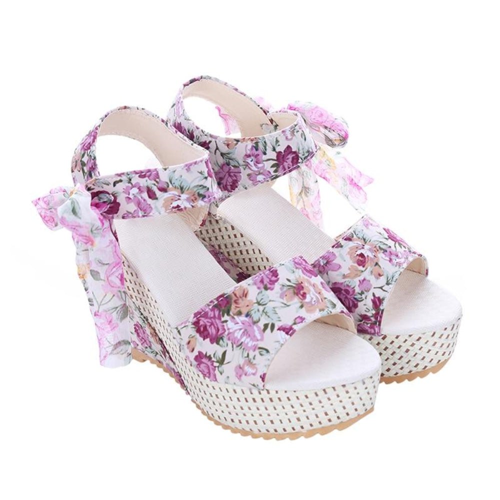 Platform Wedges Lace Belt Bow Flip Flops Open Toe High Heels - Easy Pickins Store