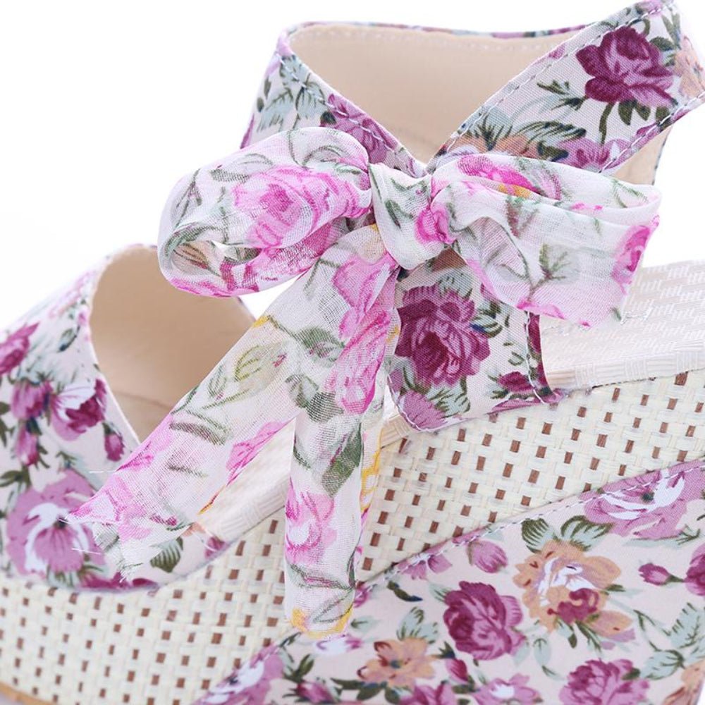 Platform Wedges Lace Belt Bow Flip Flops Open Toe High Heels - Easy Pickins Store