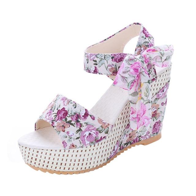 Platform Wedges Lace Belt Bow Flip Flops Open Toe High Heels - Easy Pickins Store