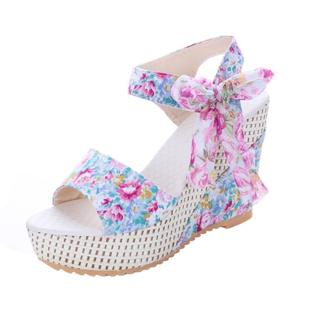 Platform Wedges Lace Belt Bow Flip Flops Open Toe High Heels - Easy Pickins Store