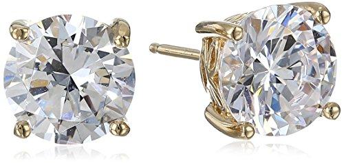 Platinum Gold Plated Sterling Silver Round-Cut Stud Earrings Swarovski Zirconia - Easy Pickins Store