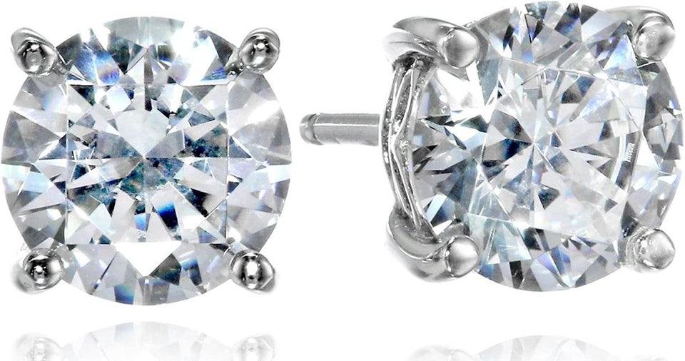 Platinum Gold Plated Sterling Silver Round-Cut Stud Earrings Swarovski Zirconia - Easy Pickins Store