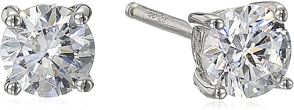 Platinum Gold Plated Sterling Silver Round-Cut Stud Earrings Swarovski Zirconia - Easy Pickins Store
