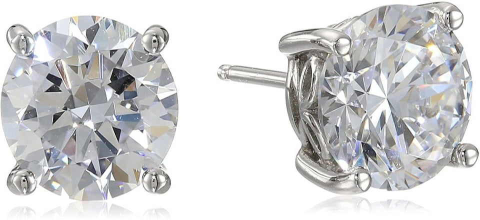 Platinum Gold Plated Sterling Silver Round-Cut Stud Earrings Swarovski Zirconia - Easy Pickins Store