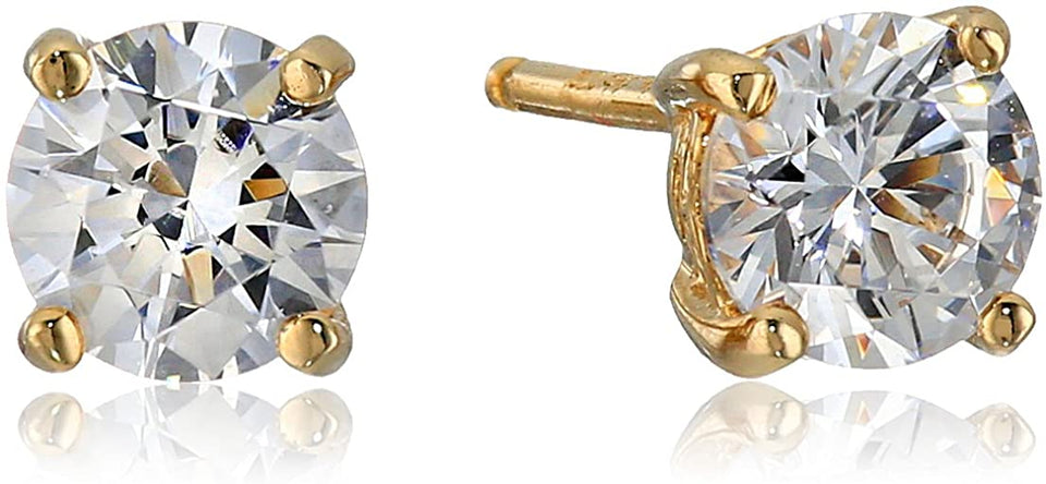 Platinum Gold Plated Sterling Silver Round-Cut Stud Earrings Swarovski Zirconia - Easy Pickins Store