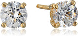 Platinum Gold Plated Sterling Silver Round-Cut Stud Earrings Swarovski Zirconia - Easy Pickins Store