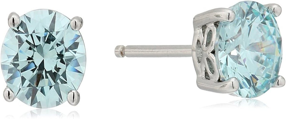 Platinum Gold Plated Sterling Silver Round-Cut Stud Earrings Swarovski Zirconia - Easy Pickins Store