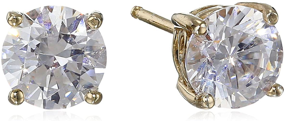 Platinum Gold Plated Sterling Silver Round-Cut Stud Earrings Swarovski Zirconia - Easy Pickins Store