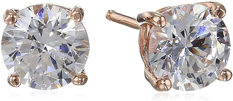 Platinum Gold Plated Sterling Silver Round-Cut Stud Earrings Swarovski Zirconia - Easy Pickins Store