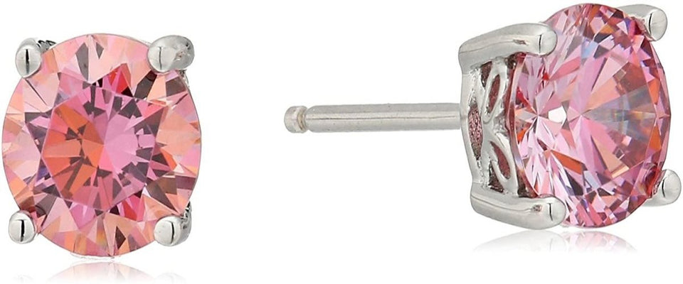 Platinum Gold Plated Sterling Silver Round-Cut Stud Earrings Swarovski Zirconia - Easy Pickins Store