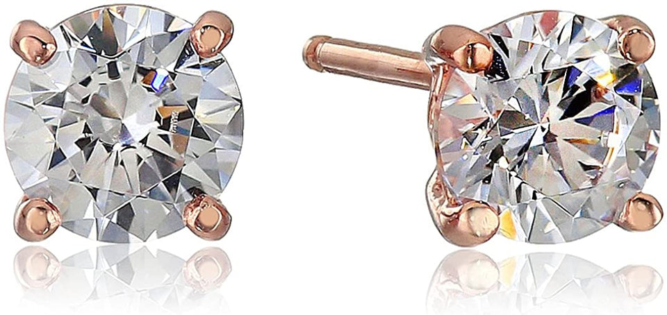 Platinum Gold Plated Sterling Silver Round-Cut Stud Earrings Swarovski Zirconia - Easy Pickins Store