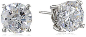 Platinum Gold Plated Sterling Silver Round-Cut Stud Earrings Swarovski Zirconia - Easy Pickins Store