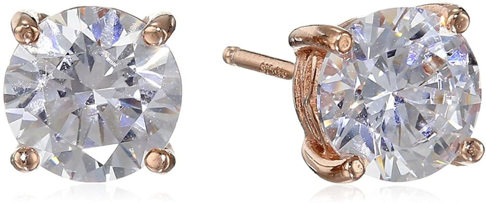 Platinum Gold Plated Sterling Silver Round-Cut Stud Earrings Swarovski Zirconia - Easy Pickins Store