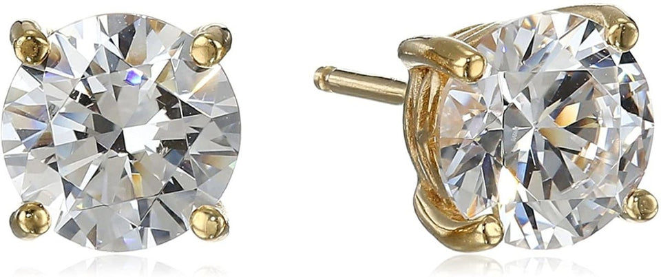 Platinum Gold Plated Sterling Silver Round-Cut Stud Earrings Swarovski Zirconia - Easy Pickins Store
