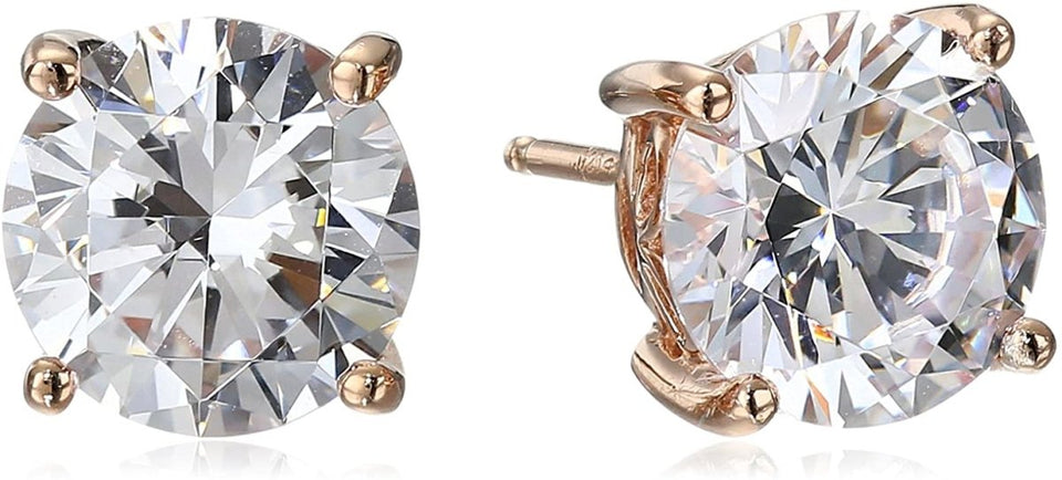 Platinum Gold Plated Sterling Silver Round-Cut Stud Earrings Swarovski Zirconia - Easy Pickins Store
