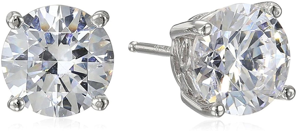 Platinum Gold Plated Sterling Silver Round-Cut Stud Earrings Swarovski Zirconia - Easy Pickins Store