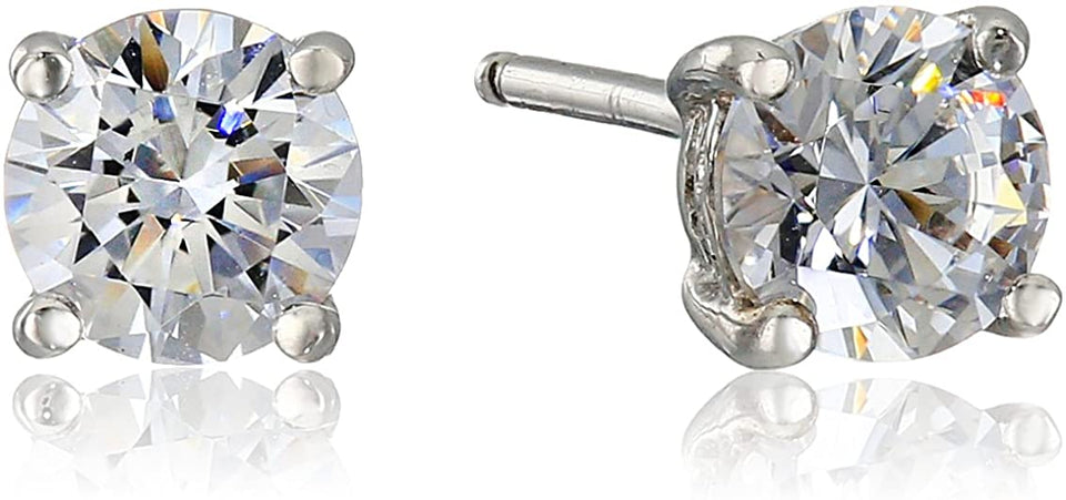 Platinum Gold Plated Sterling Silver Round-Cut Stud Earrings Swarovski Zirconia - Easy Pickins Store