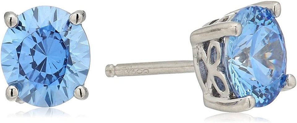 Platinum Gold Plated Sterling Silver Round-Cut Stud Earrings Swarovski Zirconia - Easy Pickins Store