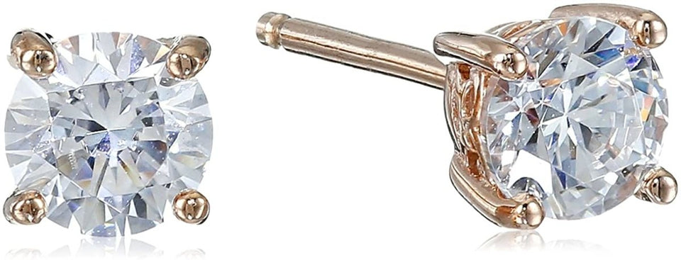 Platinum Gold Plated Sterling Silver Round-Cut Stud Earrings Swarovski Zirconia - Easy Pickins Store