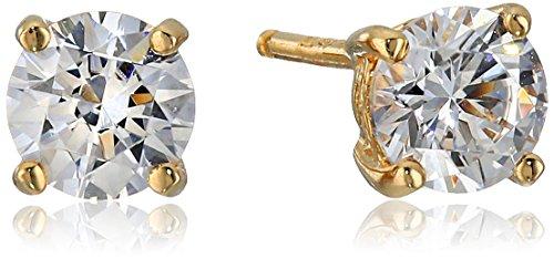 Platinum Gold Plated Sterling Silver Round-Cut Stud Earrings Swarovski Zirconia - Easy Pickins Store