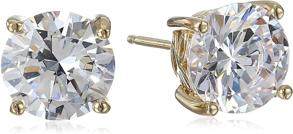 Platinum Gold Plated Sterling Silver Round-Cut Stud Earrings Swarovski Zirconia - Easy Pickins Store