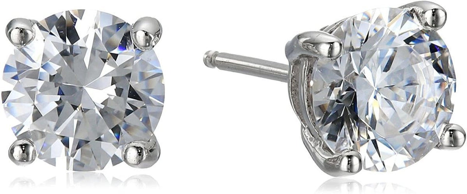 Platinum Gold Plated Sterling Silver Round-Cut Stud Earrings Swarovski Zirconia - Easy Pickins Store