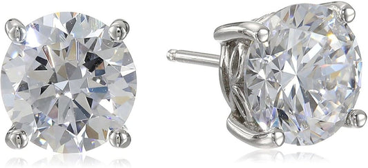 Platinum Gold Plated Sterling Silver Round - Cut Stud Swarovski Zirconia Earrings - Easy Pickins Store