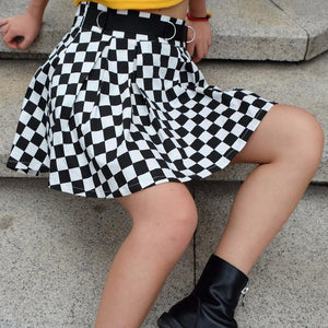 Pleated Checkerboard High Waist Short Skirt - Easy Pickins Store
