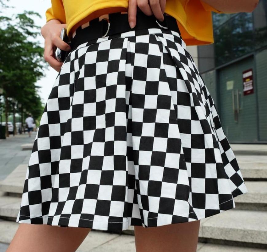 Pleated Checkerboard High Waist Short Skirt - Easy Pickins Store