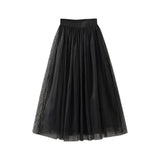 Pleated Tulle Mesh Elastic High Waist A Line Long Skirt - Easy Pickins Store