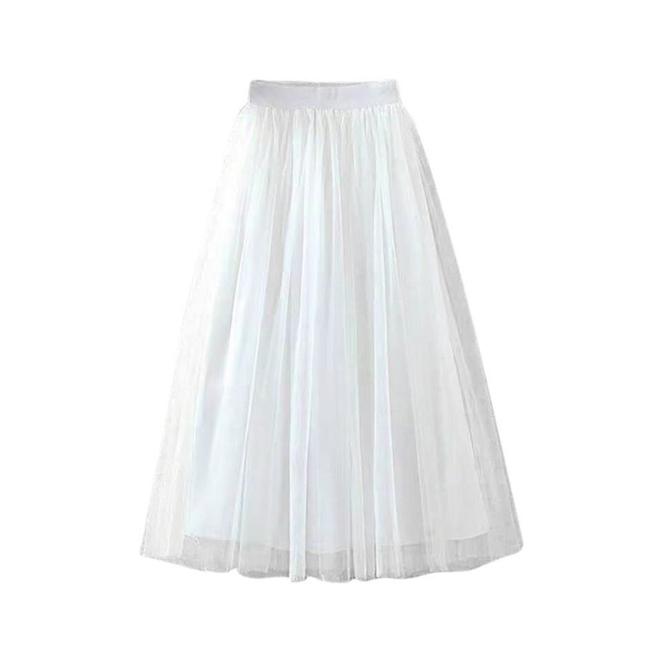 Pleated Tulle Mesh Elastic High Waist A Line Long Skirt - Easy Pickins Store