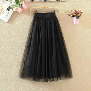 Pleated Tulle Mesh Elastic High Waist A Line Long Skirt - Easy Pickins Store