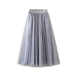 Pleated Tulle Mesh Elastic High Waist A Line Long Skirt - Easy Pickins Store