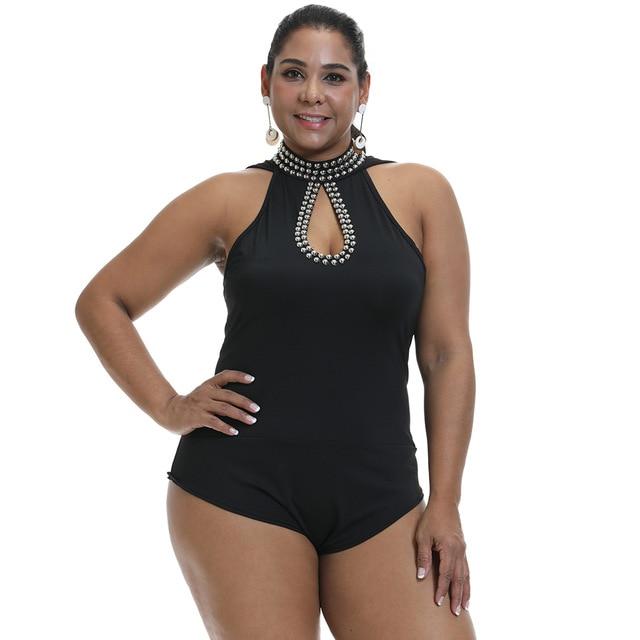 Plus Sizes Bodysuit Hollow Out Beading Sleeveless Slim Fit - Easy Pickins Store