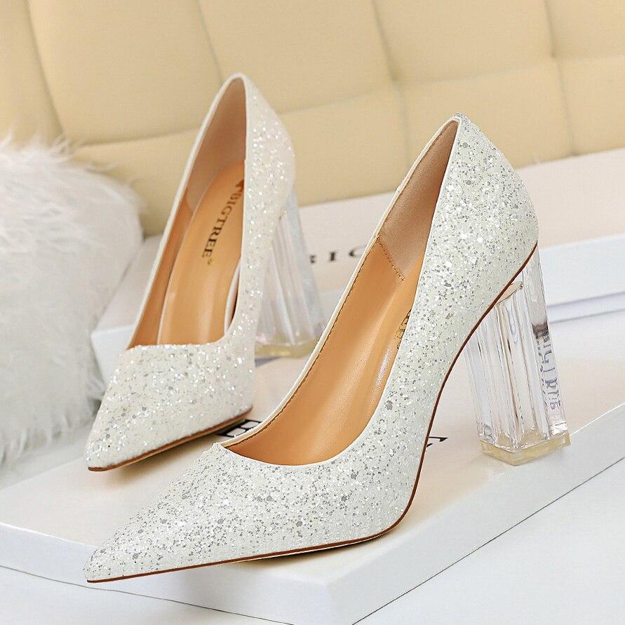 Pointed Toe Pumps Transparent Crystal Glitter High Heels - Easy Pickins Store