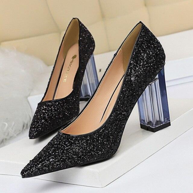 Pointed Toe Pumps Transparent Crystal Glitter High Heels - Easy Pickins Store