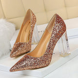 Pointed Toe Pumps Transparent Crystal High Heels Glitter - Easy Pickins Store