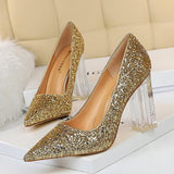 Pointed Toe Pumps Transparent Crystal High Heels Glitter - Easy Pickins Store