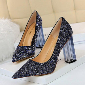 Pointed Toe Pumps Transparent Crystal High Heels Glitter - Easy Pickins Store