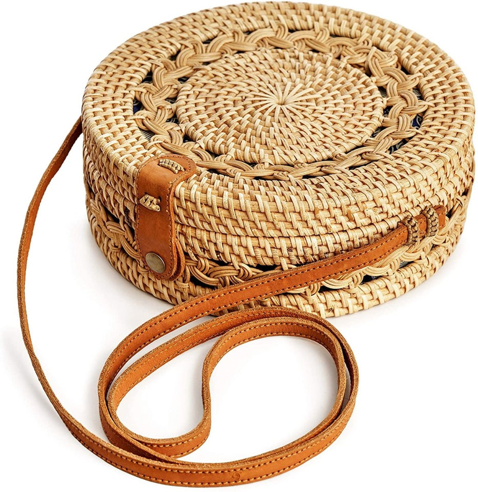 Premium Handmade Wicker Woven Purse Handbag Circle Boho - Easy Pickins Store