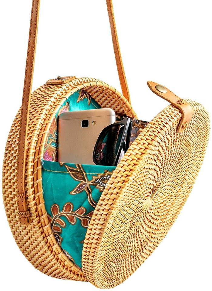 Premium Handmade Wicker Woven Purse Handbag Circle Boho - Easy Pickins Store