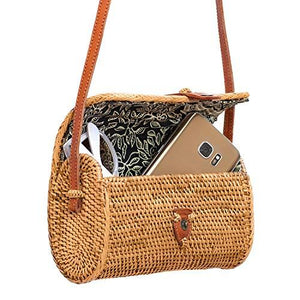 Premium Handmade Wicker Woven Purse Handbag Circle Boho Bag - Easy Pickins Store