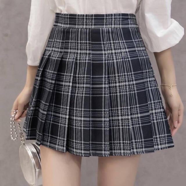 Preppy Style High Waist Chic Stitching Skirt Pleated - Easy Pickins Store